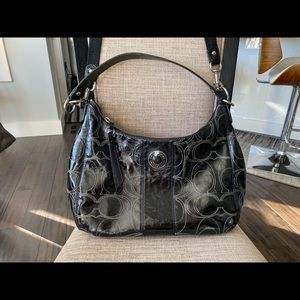 Authentic🖤COACH🖤black patent leather handbag w crossbody strap/nickel hardware